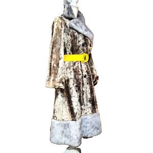 VTG MOD 60s 70s trench Faux Fur Broadtail Lamb Astrakhan Double Breasted Coat M